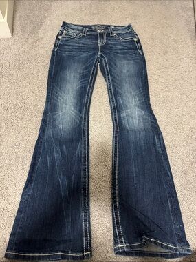 Miss Me Dark Blue Bootcut Jeans with Contrast Stitching